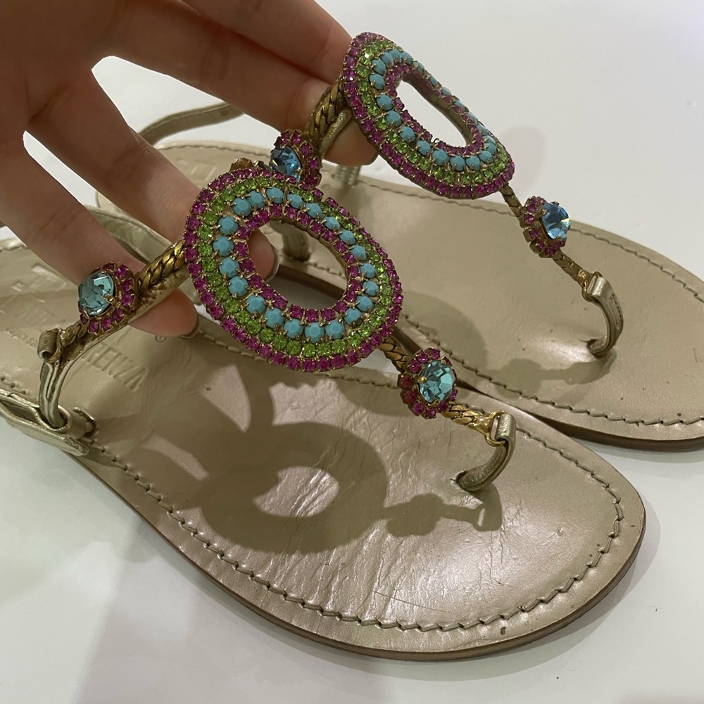 Paola Florenza Gold sandals with bluestone